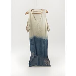 Billy T BT Chambray Dress Womens SzMedium Ombre Embroidered Boho Coastal Beach